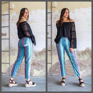 NEW ADORABLE Cropped L & B Striped Jeans w/ Iridescent Sequins Accent